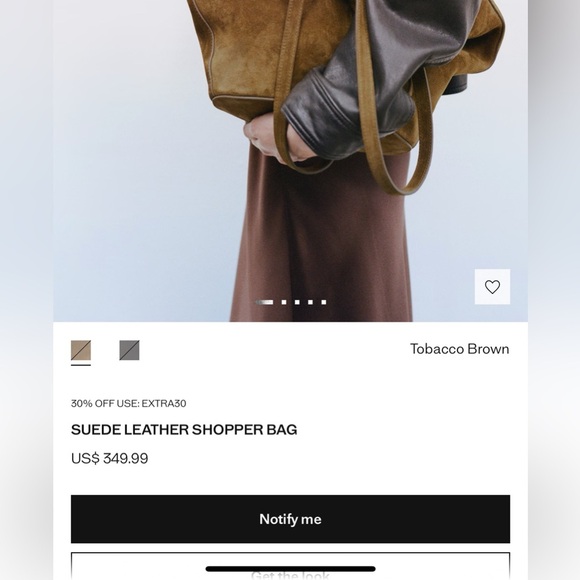 👒 MANGO 👒 SUEDE LEATHER SHOPPER BAG TOBACCO BROWN - Picture 6 of 12